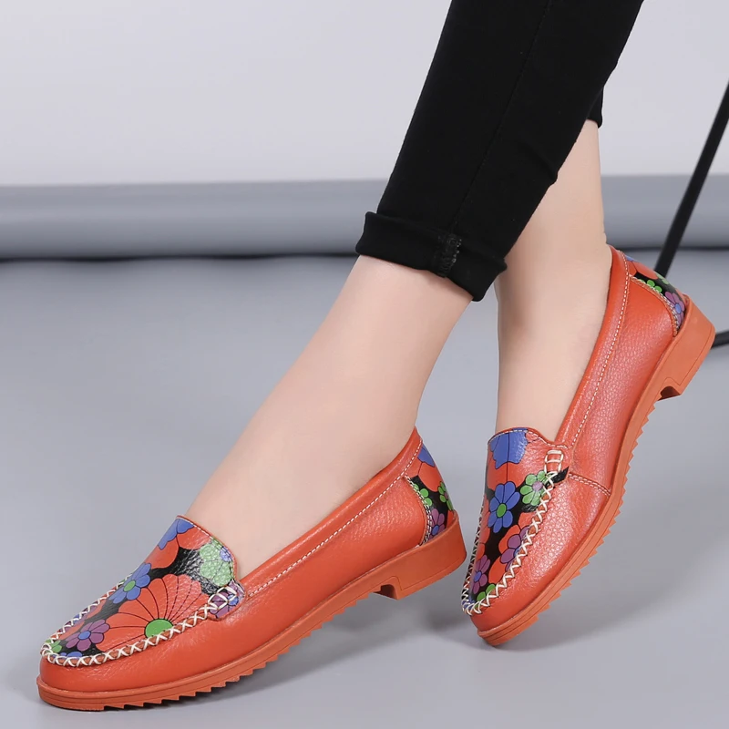 Woman's Flats Shoes spring soft genuine leather slip-on casual women footware shoes ladies loafers comfortable driving shoes