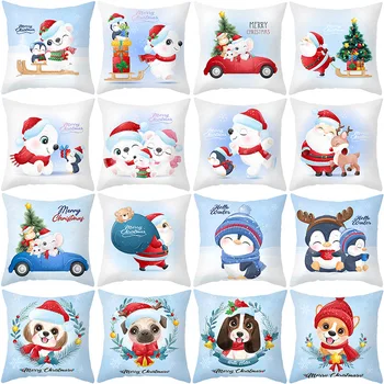 

Cartoon Dog Xmas Tree Peach Skin Christmas Cushion Cover Decorative Sofa Pillow Cover Case Seat Car Home Decor Throw Pillowcase