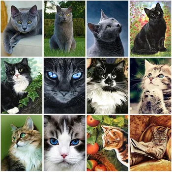 

DIY 5D Diamond Painting Full Round Drill Mosaic Cute Cat Diamond Embroidery Cross Stitch Rhinestones for Living Room Wall Art