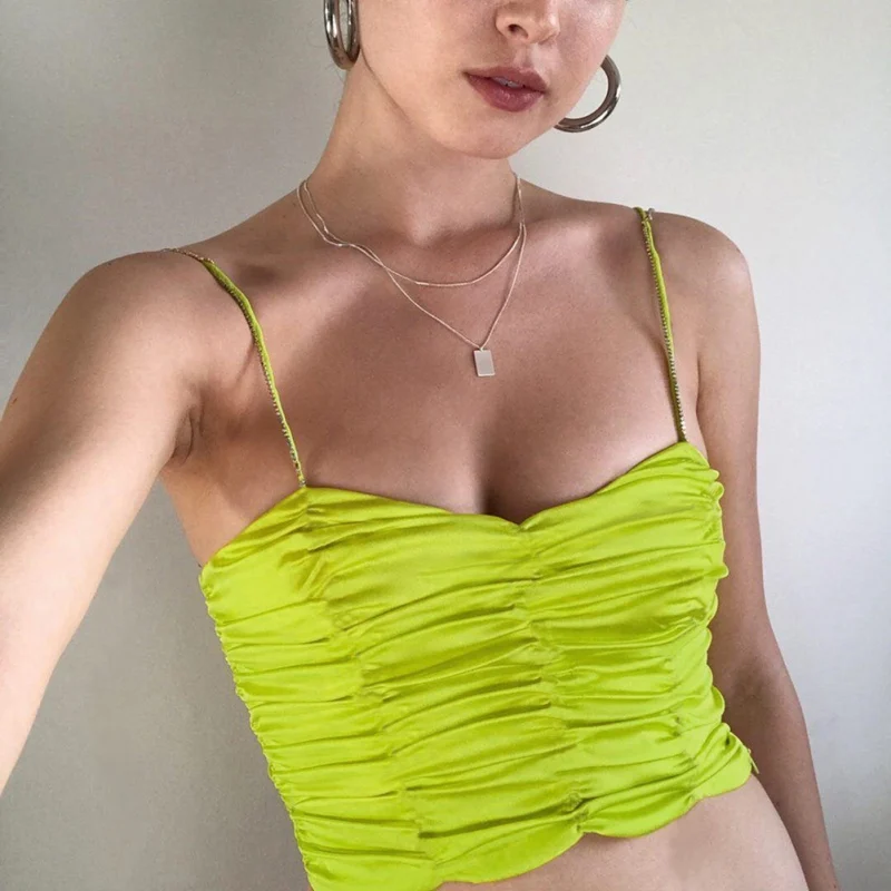 

Women Summer Basic Crop Tops Fluorescent Female Streetwear Fashion Short Tanks Casual Vest Tops Ruched Camisole Tank Tops