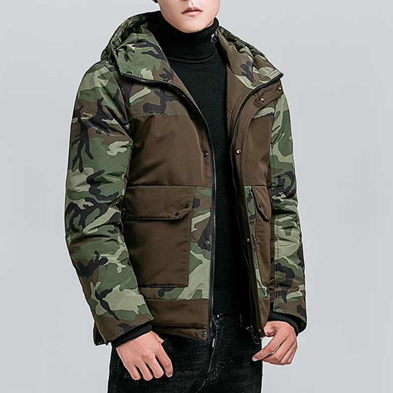 Covrlge, Мужское пальто на молнии с капюшоном, парка,, зимняя камуфляжная Мужская куртка, теплая, подходит для больших карманов, пальто, Мужская одежда, MWM093
