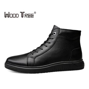 

WOODTREE black high top new outdoor men's Martin boots tooling black men's leather ankle boots men's motorcycle boots