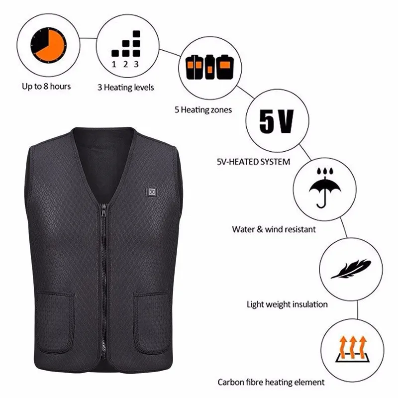 New Adult Outdoor USB Infrared Heating Vest Jacket Winter Flexible Electric Thermal Clothing Waistcoat Fishing Hiking Dropship55