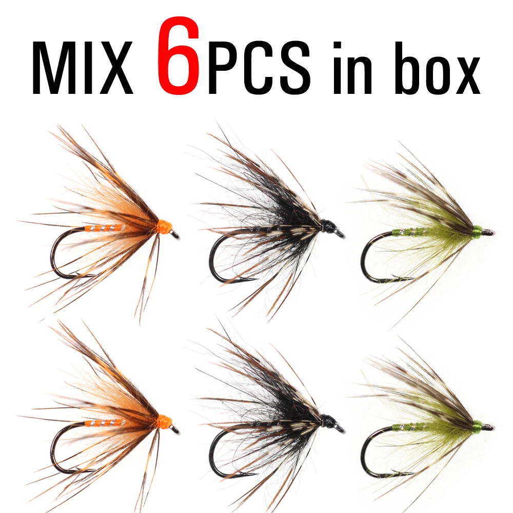 Mix 6pcs ICERIO 6 шт. мягкие Hackle Wet Fly Tenkara Nymph крючок для завязывания мух форель Рыбалка муха приманки#12 - Цвет: Mix 6pcs