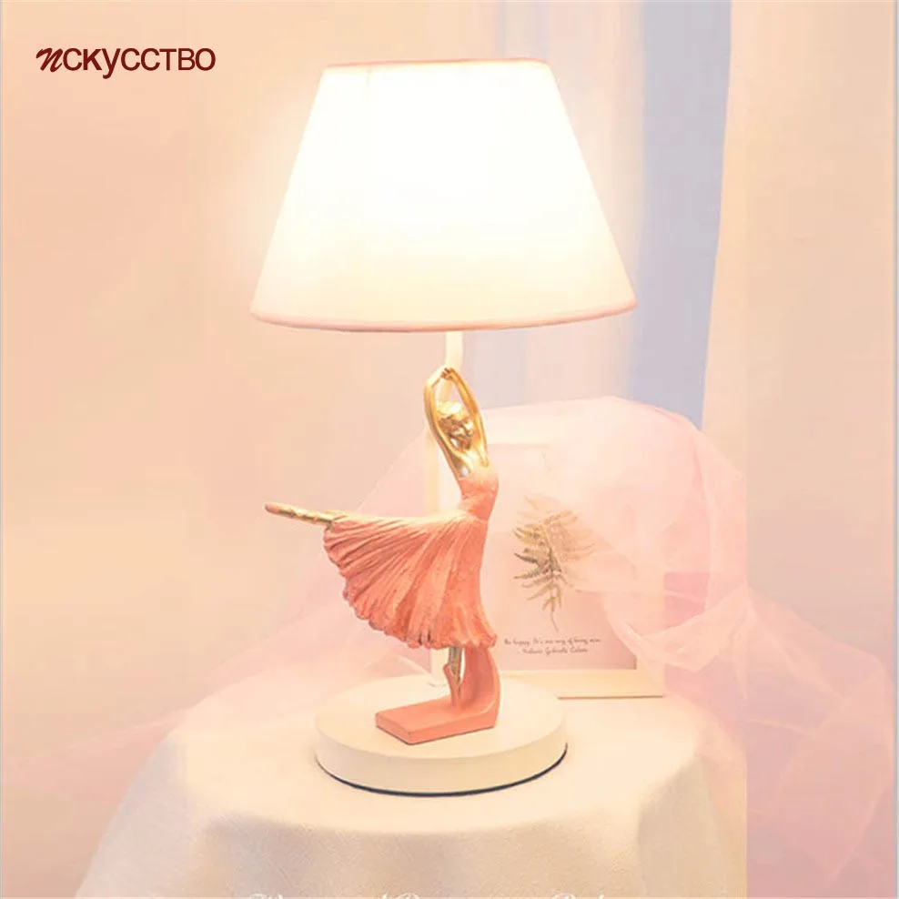 ArtDecoBallerinaGirlStudentTableLampForStudyKidsBedroomPink