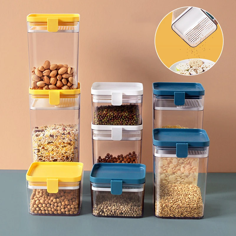 

NUBECOM Multifunction Storage Containers Grains Nuts Food Container Jar For Spices Sealed Box Fresh-keeping Can Kitchen Storage