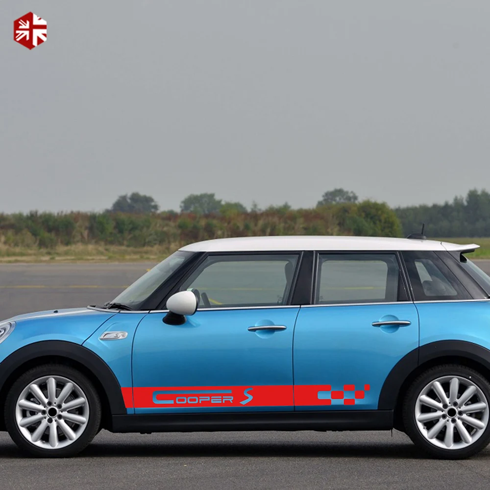 2 Pcs Car Door Side Stripes Sticker Racing Stripes Body Decor Vinyl Decal For MINI Cooper S F56 2014-On One JCW Accessories