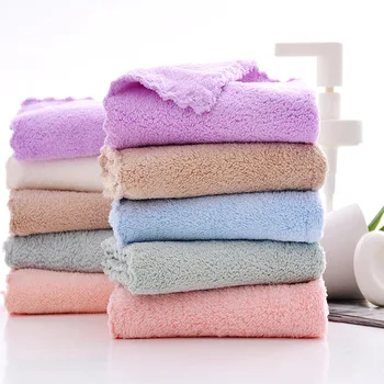 

25*25cm 1 Set 5 Pcs High Density Coral Velvet Square Towel Plain Color Soft Strong Water Absorption Children's Hand Towel LC