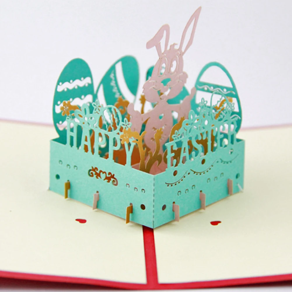 Праздничная открытка ручной работы 3D кролик фестиваль Пасхальный подарок вверх бумажная резьба вечерние принадлежности DIY складное благословение прочный