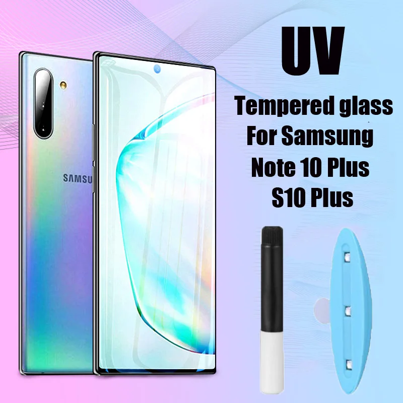 

Clear Curved UV Liquid Full Glue Tempered Glass For Samsung Galaxy Note 10 S10 S8 S9 Plus S10E S7 edge Note 8 9 Screen Protector