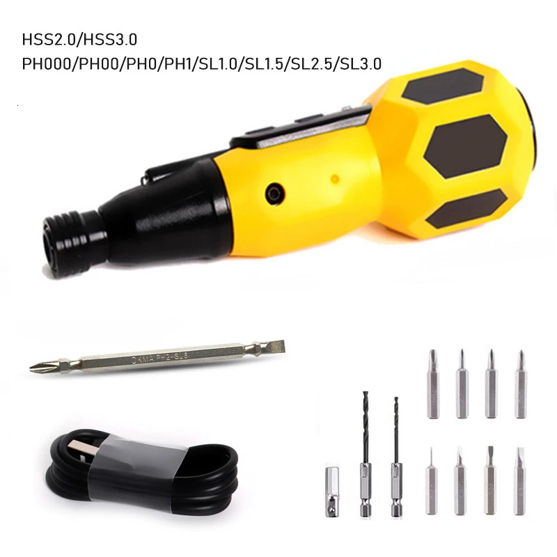 PTS-008-Yellow Set2 Домашний электрический шуруповерт с супер-крутящим моментом, Мини дрель 3,6 В, литиевая батарея, сменная традиционная отвертка, светодиодный светильник, электроинструменты - Цвет: PTS-008-Yellow Set2