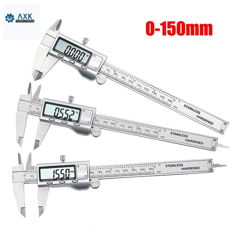 Vernier Caliper Micrometer Axk Metal Stainless Steel 6-inch 150mm Digital 0-150mm 0.01mm Electronic Measuring Oloey