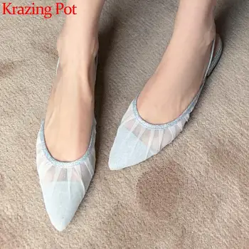 

Krazing pot air mesh sunscreen pointed toe low heels new style sandals shiny nightclub wear fairy back strap shoes women L58