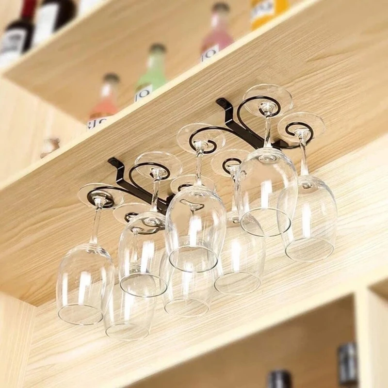Estante para copas de vino, soporte de Metal debajo del gabinete, colgador de almacenamiento de vasos, organizador para Barra de cocina|Botelleros| - AliExpress