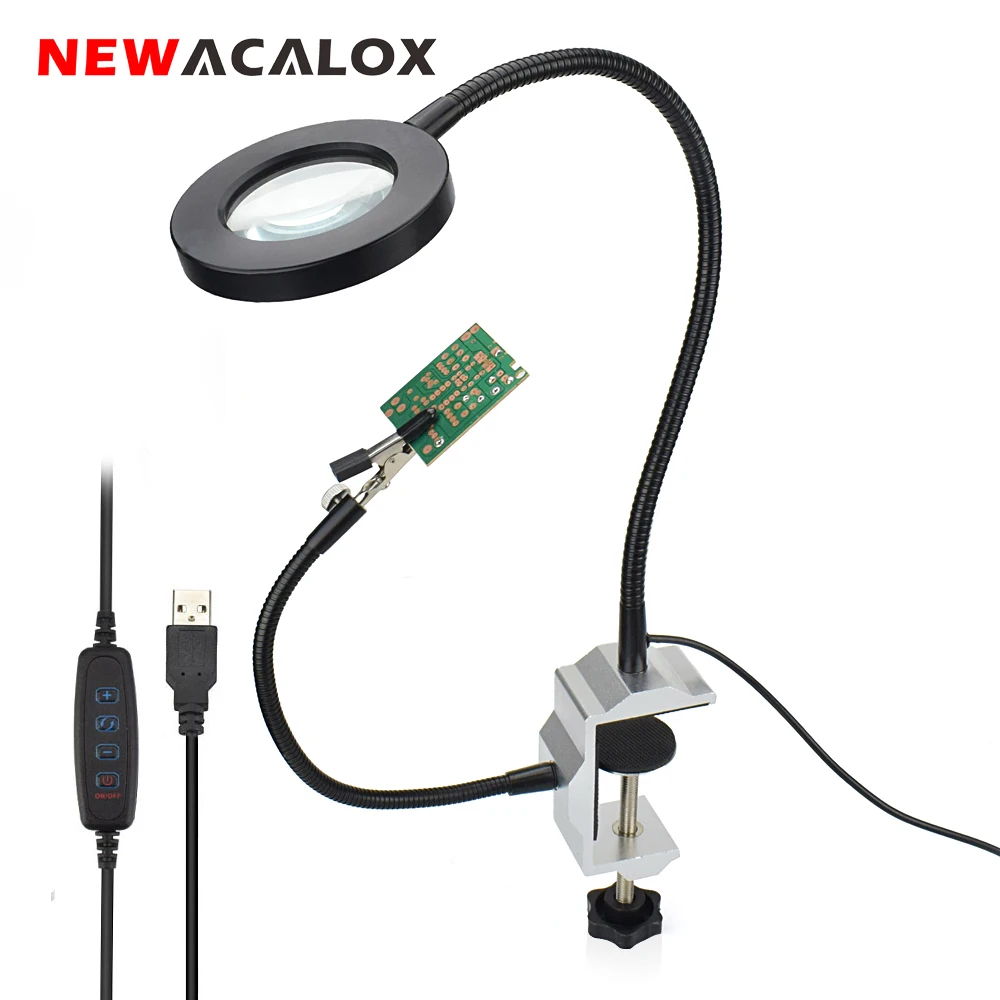 NEWACALOX USB 3X увеличительное Стекло настольная лампа паяльник для подключения к