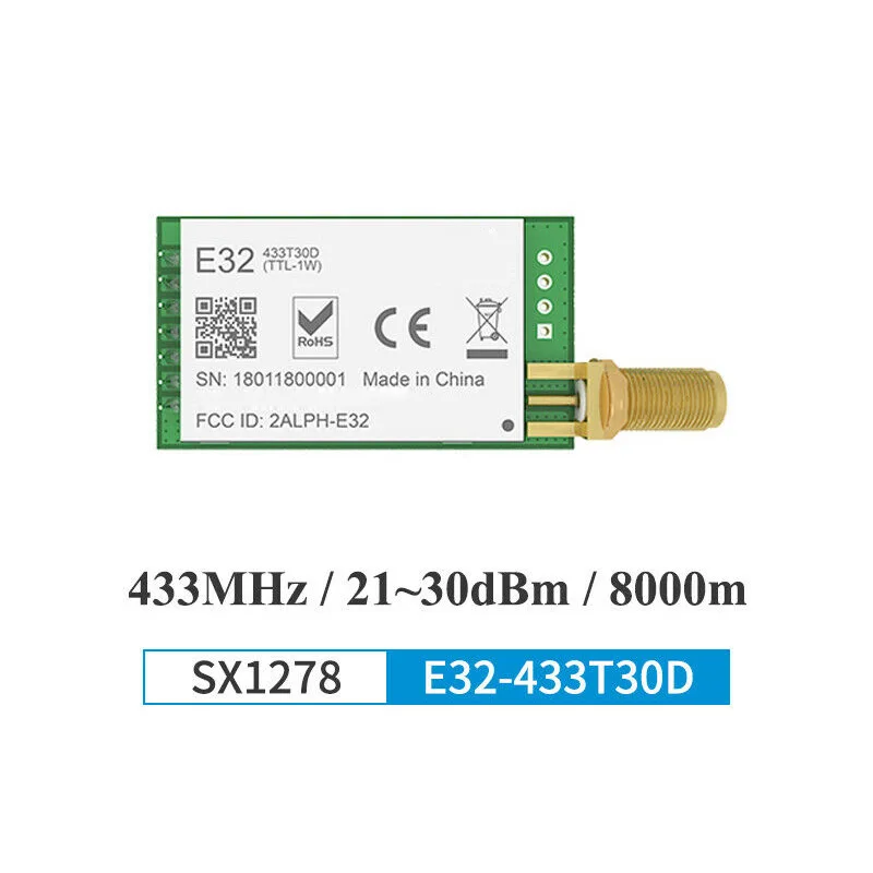 1* SX1278 433 МГц E32-433T30D 30dBm LoRa удаленный приемопередатчик 1 Вт РЧ модуль 24*43 мм