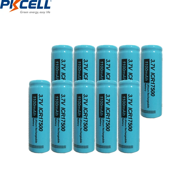 10PCS PKCELL ICR 17500 Battery 1100mAh 3.7V Li-ion Rechargeable Battery ...