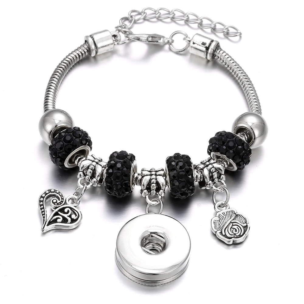 Snap Jewelry Bracelets Butterfly Charms Beaded Snap Button Bracelet Bangle Fit Glass Metal 20mm 18mm Snap Buttons Beads Bracelet
