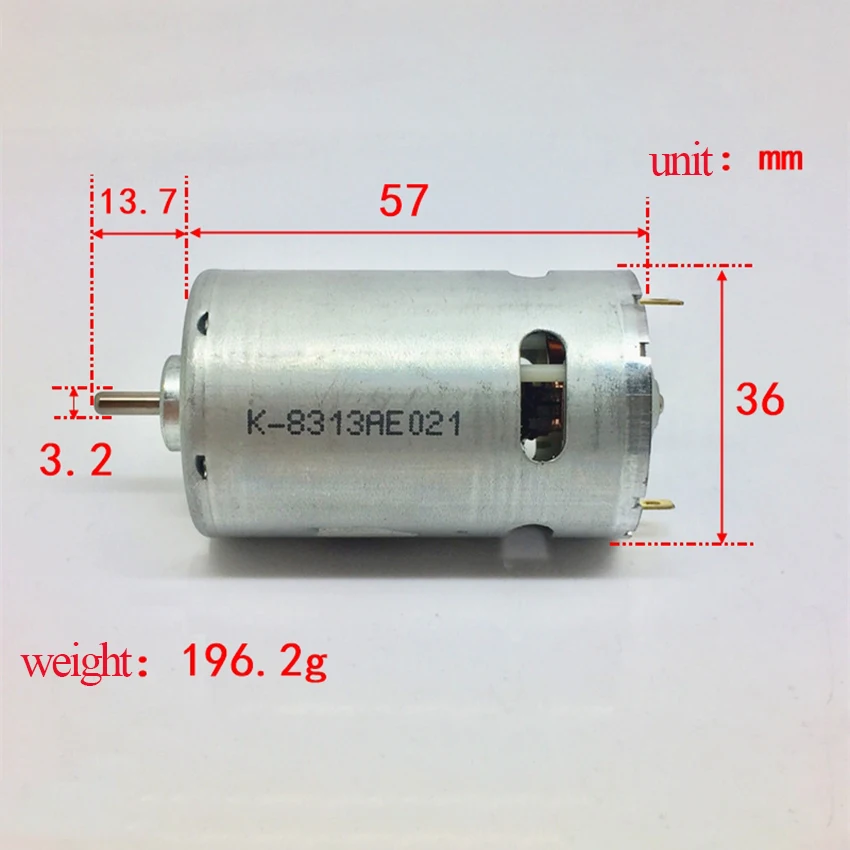 12V на холостом ходу, оборот в минуту(23800 об/мин 555, двигатель постоянного тока, высокая скорость и большим вращающим моментом, угольные щетки