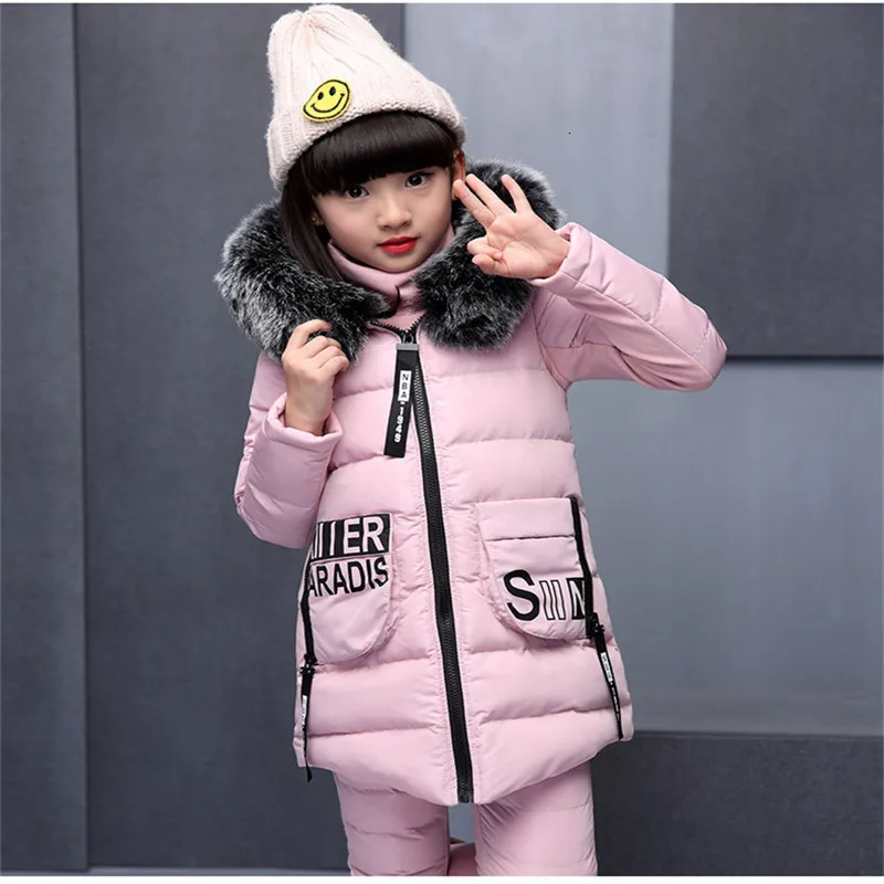 Комплект детской одежды из 3 предметов для русской зимы, теплый жилет для девочек топ, куртка+ Хлопковые Штаны, костюм комплекты одежды с меховым капюшоном и принтом для мальчиков