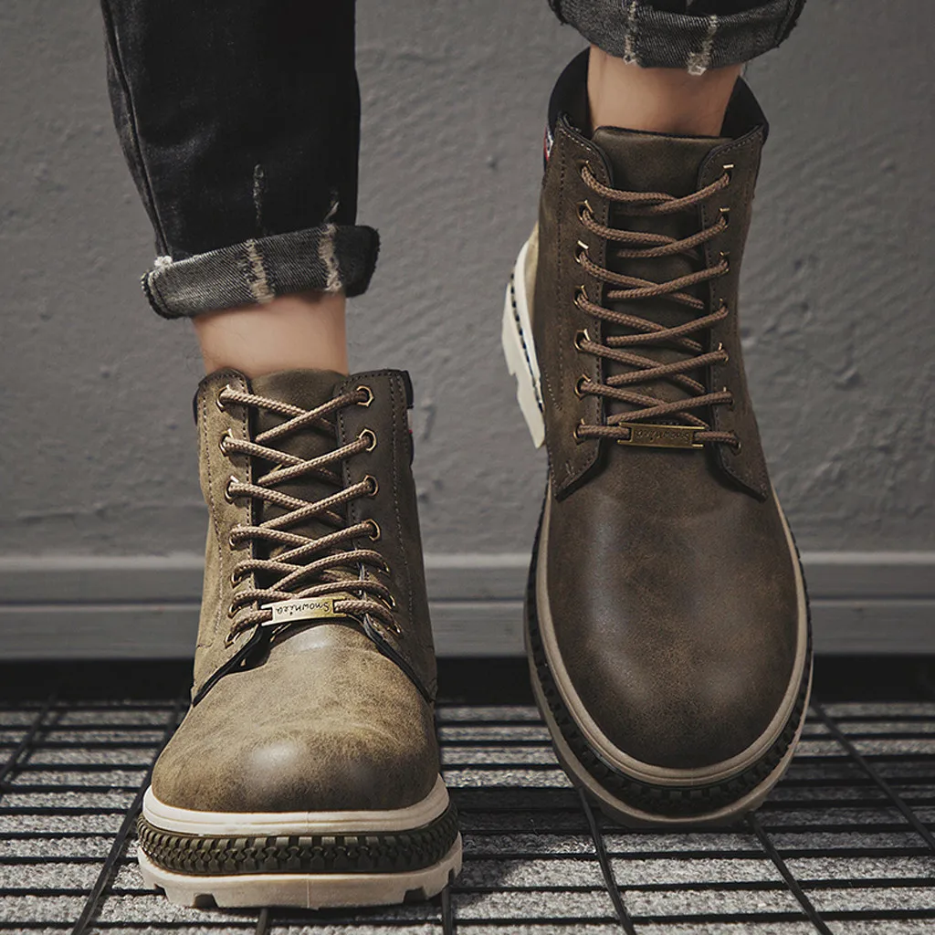 Мужские Ботильоны; модные повседневные рабочие ботинки в стиле ретро; красивые кожаные ботинки на шнуровке в английском стиле; защитная обувь; ботинки в байкерском стиле