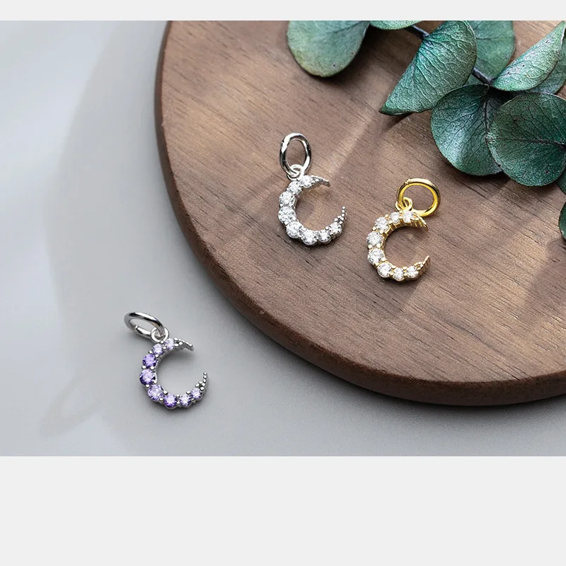 

S925 Sterling Silver Hollow Moon Mosaic crystal zircon Pendant Manual DIY Making Earring Bracelet Necklace Jewelry Finding