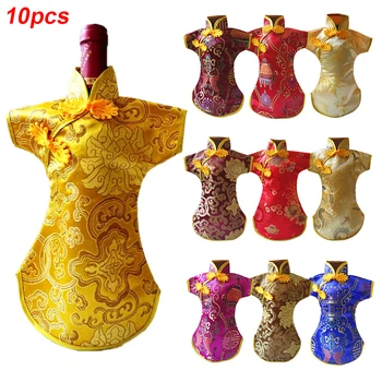 

10pcs Decorative Non Slip Party Wine Bottle Cover Gifts Dinner Anti Dust Durable Home Embroidery Tang Dress Chinese Style