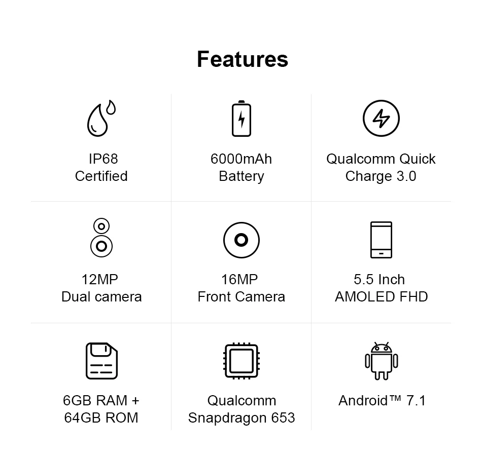 AGM X2 SE IP68 прочный телефон 6G 64G MSM8976SG Восьмиядерный Android 7,1 задний двойной 12MP передний 16MP 5," AMOLED экран LTE мобильный телефон