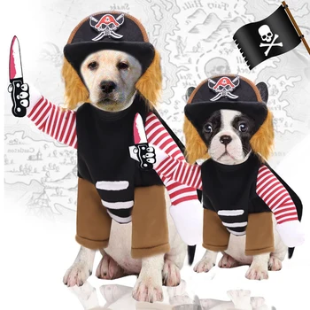 

Pet-Clothes Halloween Dog Costume Cosplay-Pet-Accessories Bulldog Makeup Party Clothing Pirate Outfit With Wig Hat For Puppy
