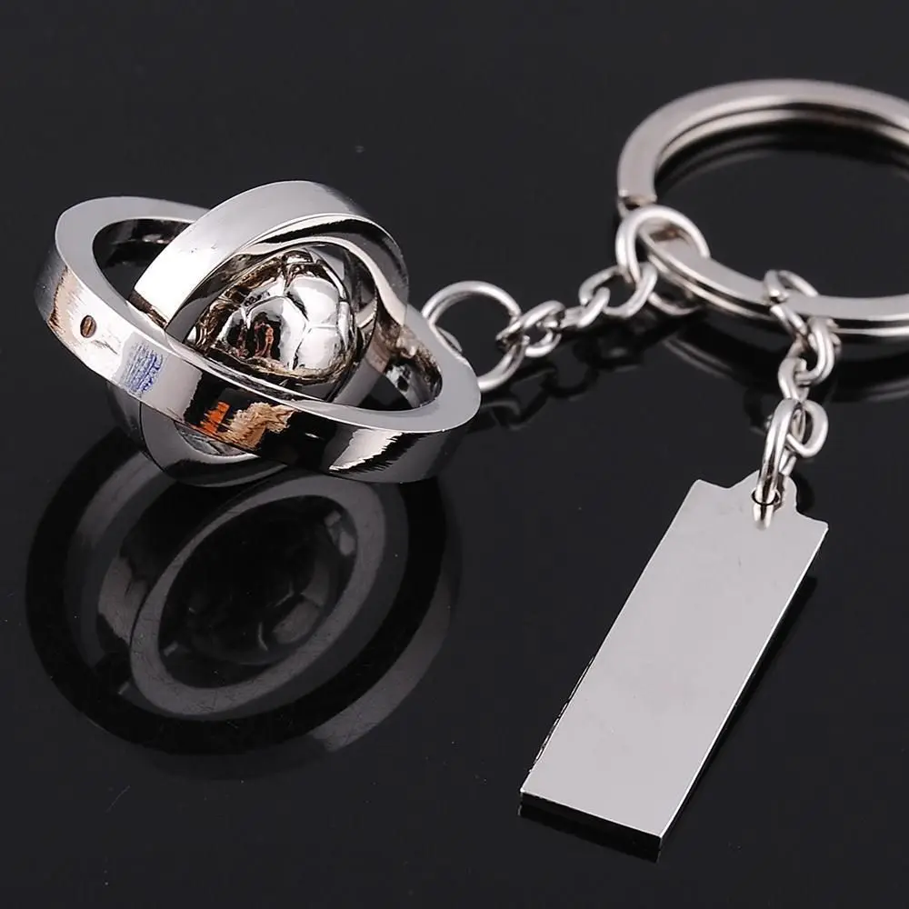 Custom Logo Phone Number Name Keyring World Cup Design Silver Sports Football Golf Keychain Mini Rotate Ball Dangle Key Chains