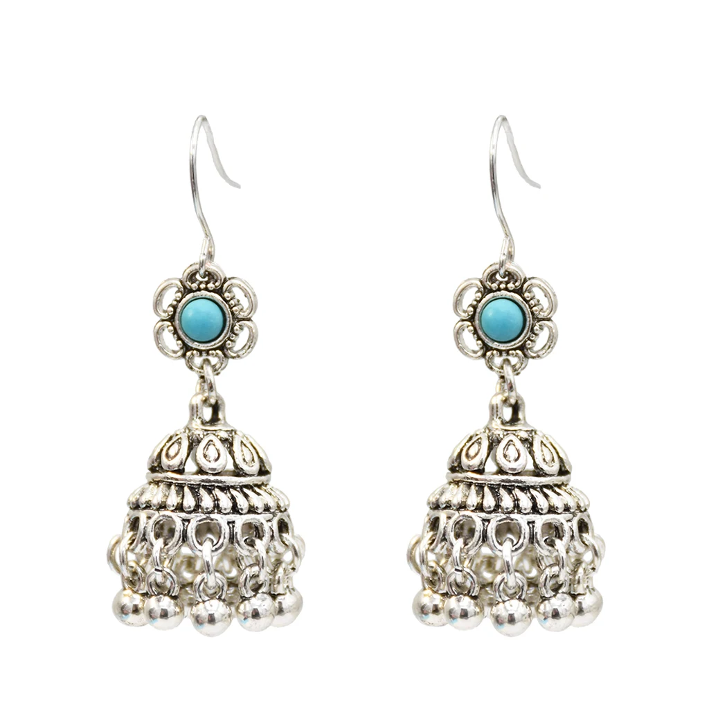 E-5076-S Для женщин индийский окисленный Jhumka Jhumki индийские серьги золотого и серебряного цвета, на крючках с длинной бахромой серьги женские массивные уши афганских ювелирные изделия - Окраска металла: E-5076-S