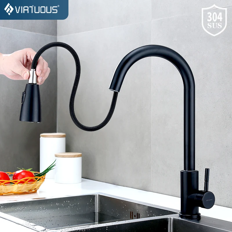 

CF-10084 Pull Out Kitchen Faucets with 2 Spray Modes Sink Mixer Tap Swivel Spout Sink Stainless Steel Faucets tap