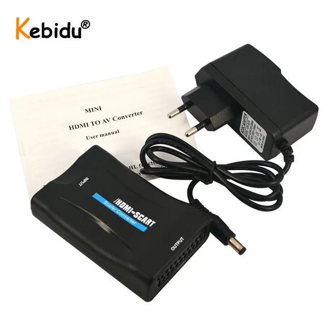 Kebidu 1080 1080p hdmi scartビデオオーディオ高級コンバータhd受信機電話テレビ電源アダプタサポートhdmi 1080のav