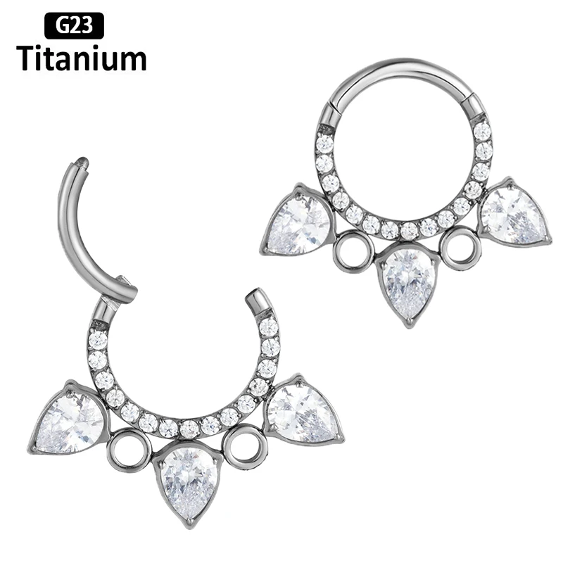 G23 Titanium Piercing Earrings Nose Rings Zircon Hight Segment Rings Clicker Open Small Nose Septum Helix Piercing Body Jewelry