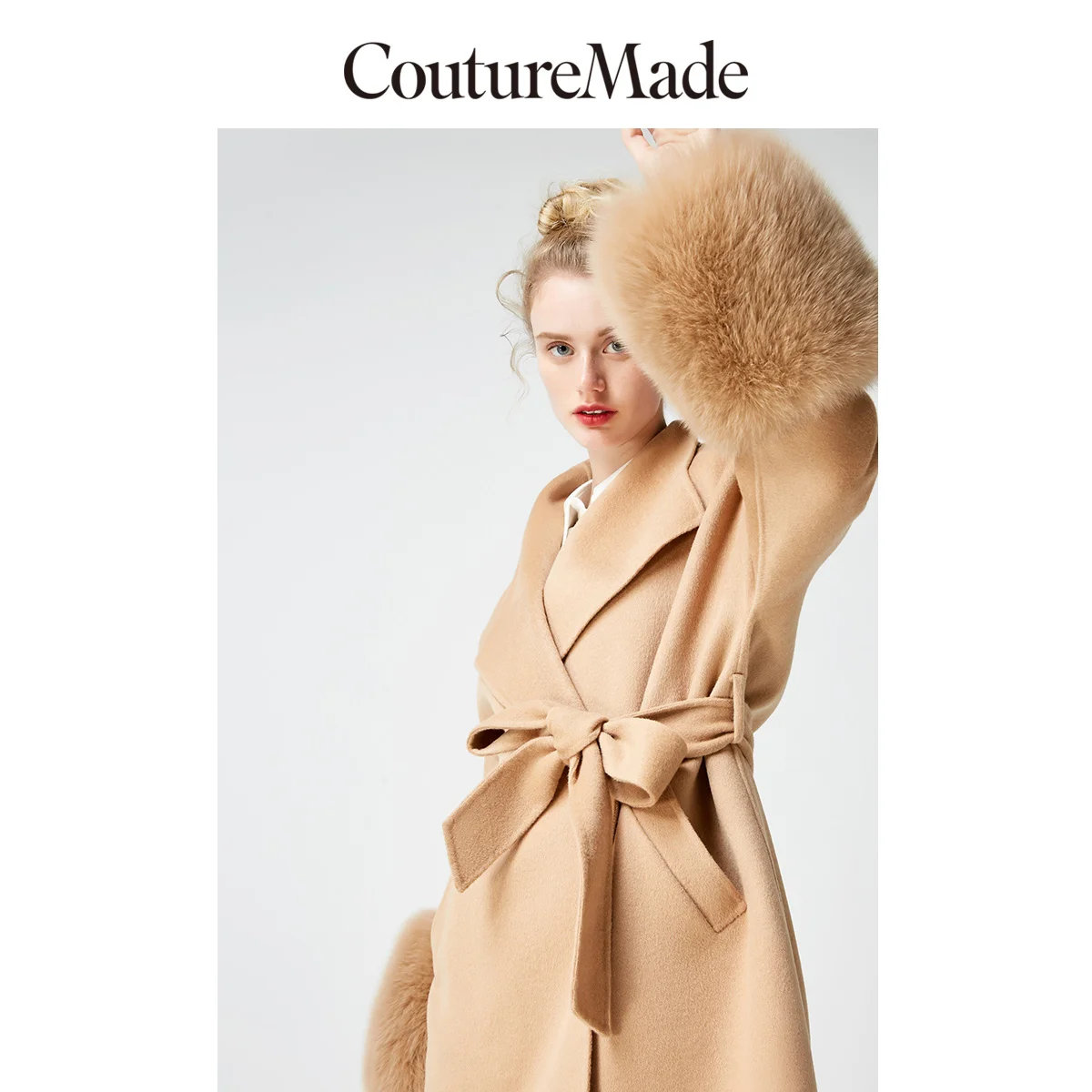 Vero Moda CoutureMade Женская шерсть лисий мех на шнуровке шерстяное пальто | 318427526 - Color: Indian tan