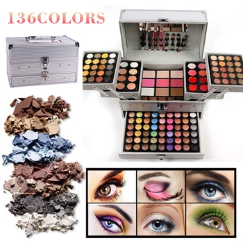 

136 Colors Eyeshadow Palette Brush Matte Glitter Eye Shadow Powder Makeup Cosmetic Kit + Aluminum Case