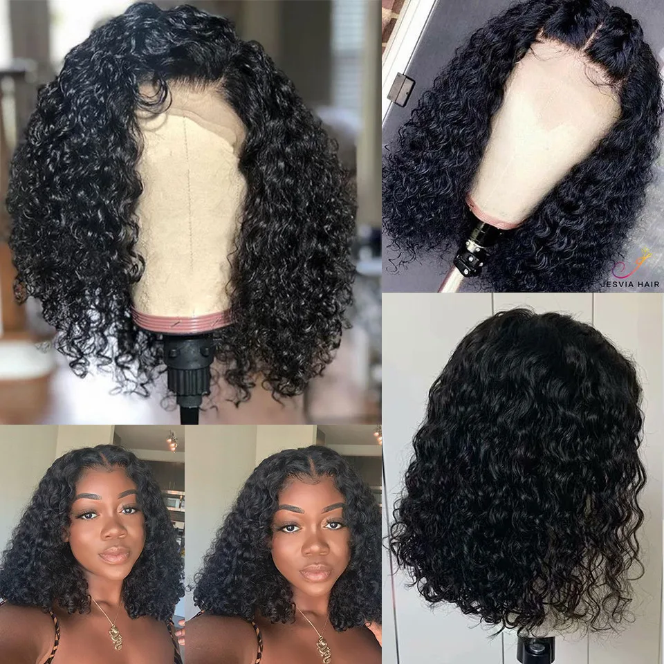 Парики для черных женщин, бразильский Боб, парики на кружеве, предварительно выщипанные глубокие кудрявые человеческие волосы, парики AliPearl