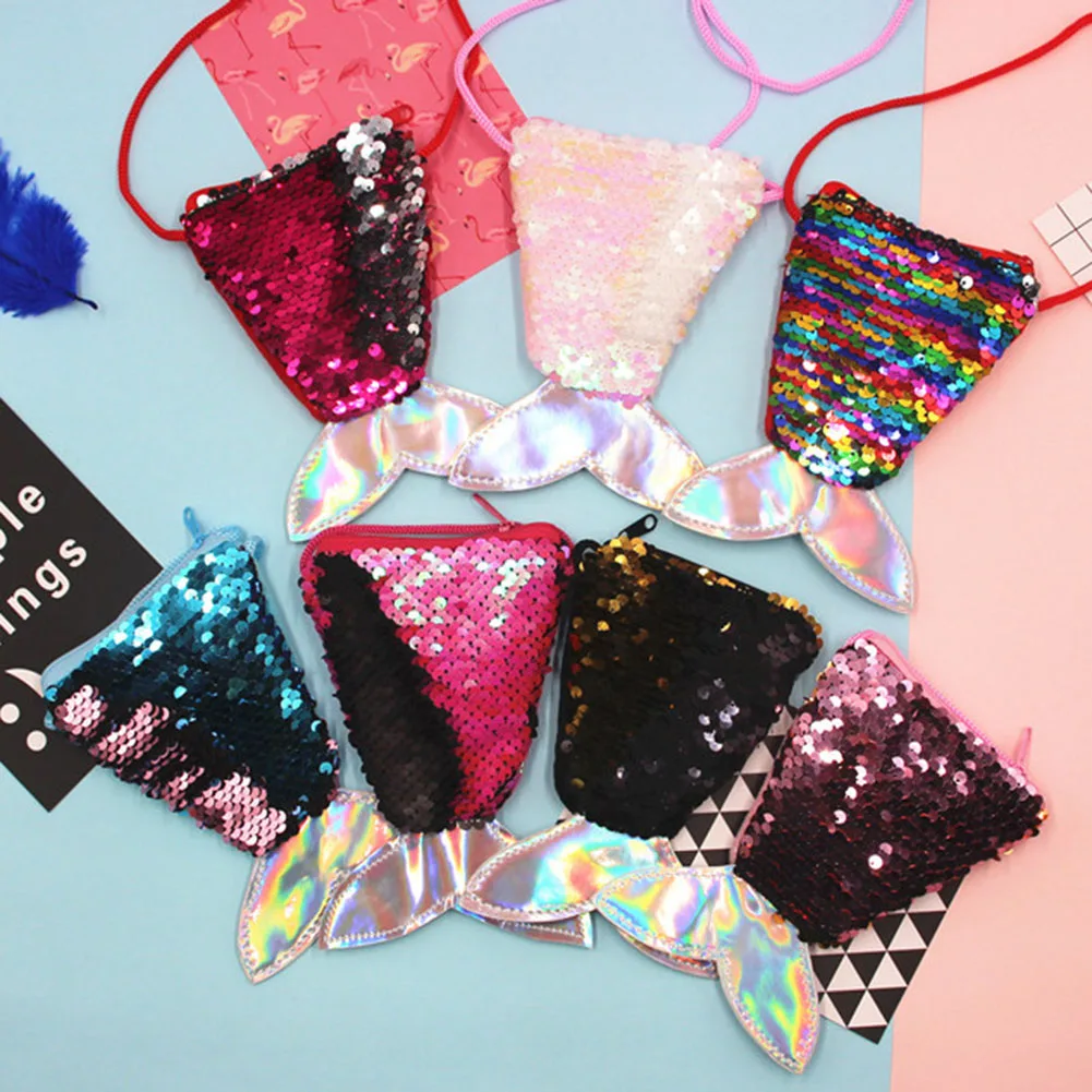

Women Mermaid Tail Sequins Coin Purse Girls Crossbody Bags Sling Money Change Card Holder Wallet Purse Bag Pouch For Kids Gifts