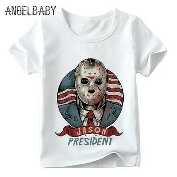 

Children Jason For President Print T shirt Boys and Girls Summer Casual Tops Kid Soft White T-shirt
