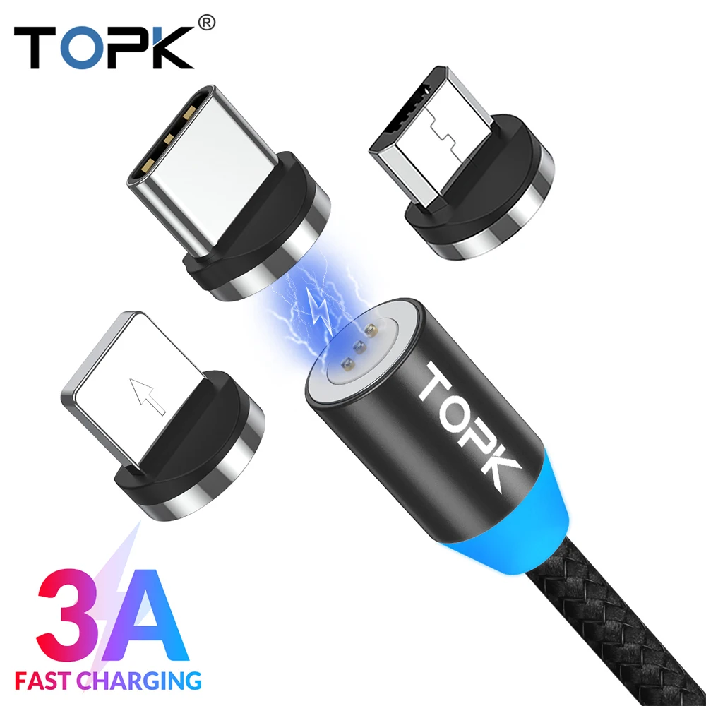 

TOPK 3A Magnetic USB Cable Fast Charging Micro USB Type C Cable Magnet Charger Data Charge Mobile Phone Cable for iPhone Xiaomi