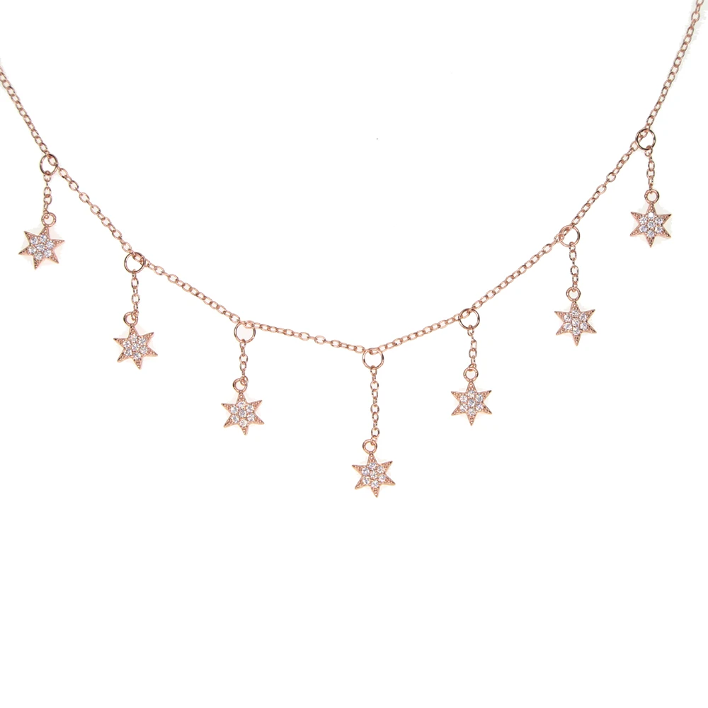 tassel star charm necklace chain 33+7cm sea star summer beach elegant lady women 925 sterling silver necklaces jewelry