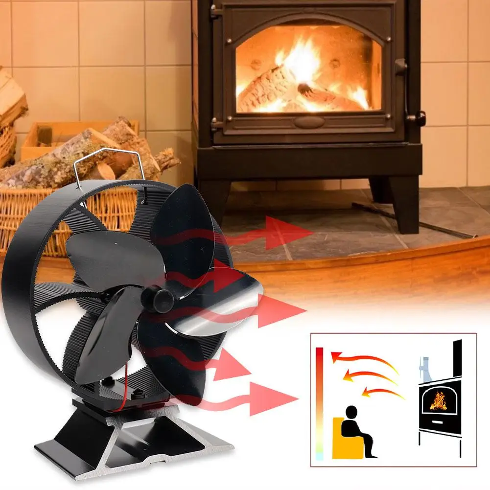 Mini Heat Powered Stove Fireplace Fan Intelligent Energy Saving Heat Powered 5 Blades Fan No Electricity Consumption
