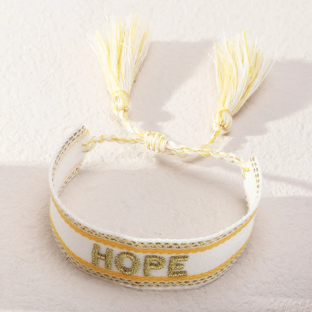 Fine Boho Braided Tassel Bracelet Handmade - LOVE, HOPE messages