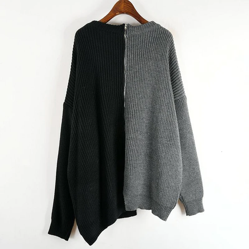 Autumn Winter New Round Collar Long Sleeve Hit Colors Knitting Patchwork Zipper Vintage Sweater Women D999