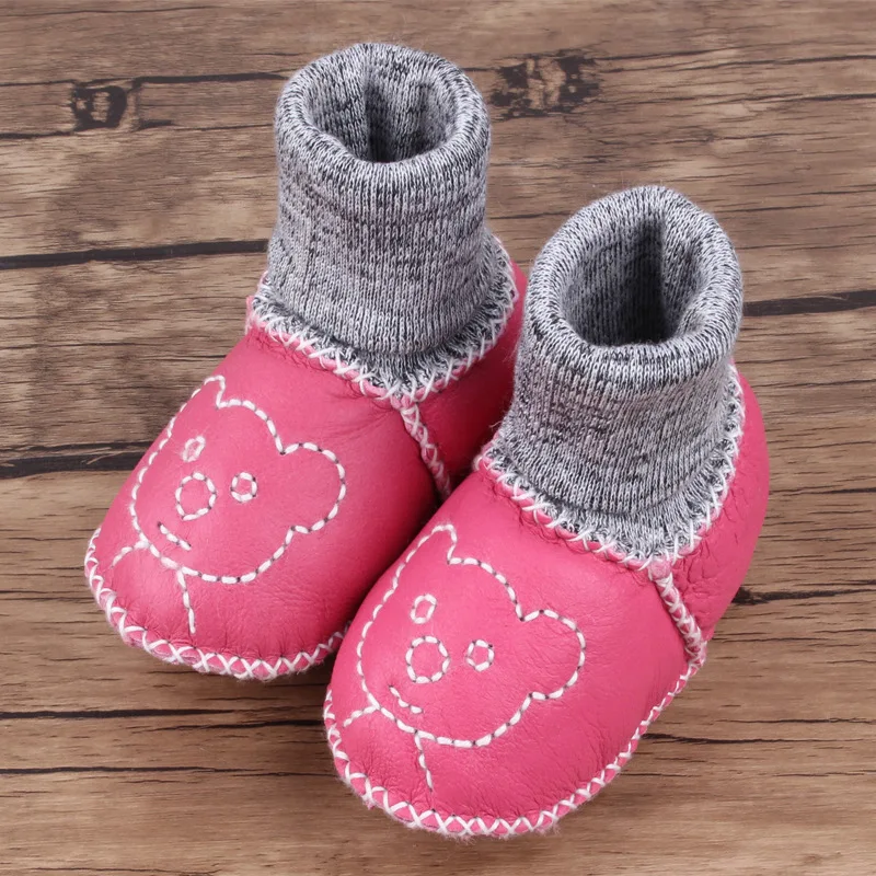 6 Genuine Leather Sheepskin Baby Shoes Winter Velvet Thickening Baby Snow Boots 0-12 Months Soft Bottom Baby Toddler Shoes - Цвет: 6