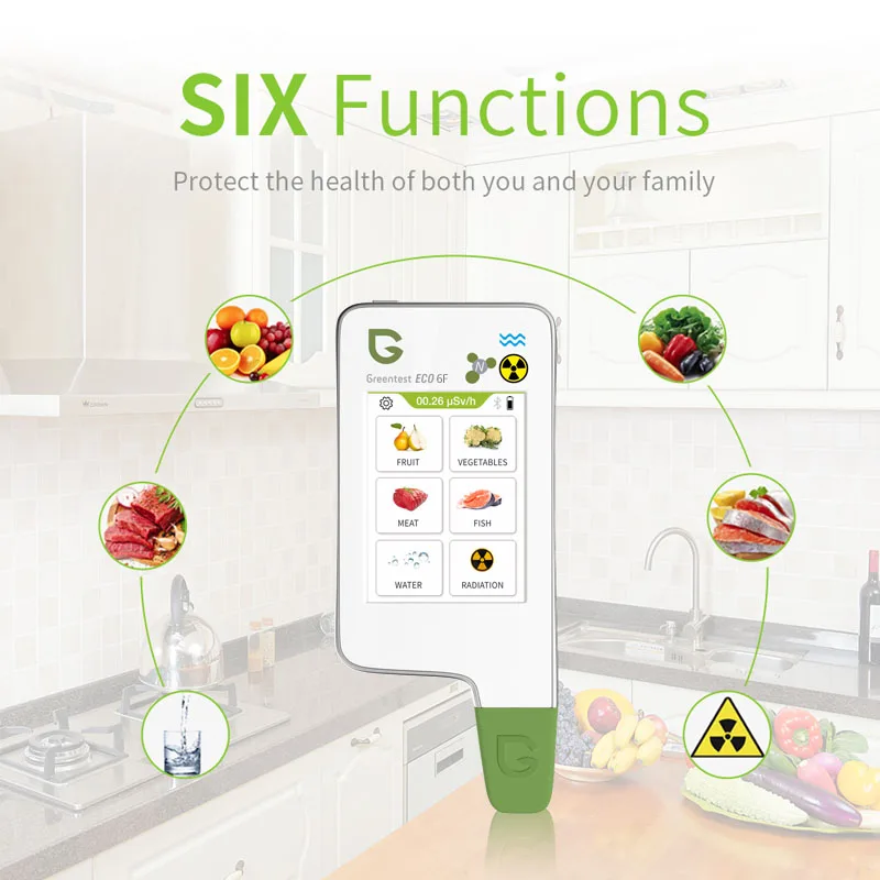 

Greentest-ECO6 Updated Home Kitchen Nitrate Tester Detector Radiation TDS Water with Bluetooth Function and Capacitive Screen