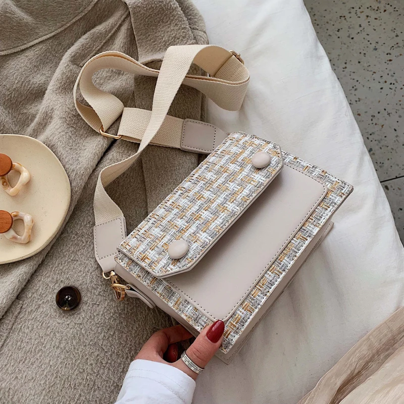 

Elegant Female Flap Square Bag 2019 Fashion New Quality Woolen Women's Designer Handbag Contrast color Shoulder Messenger Bag