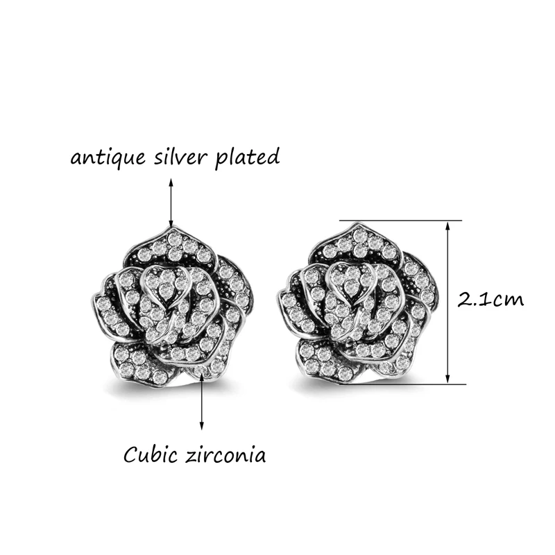 LEEKER, винтажное ювелирное изделие, твердые серьги-гвоздики в виде цветка розы с блестящим кубическим цирконием, Женские Ювелирные изделия из античного серебра 545 LK9