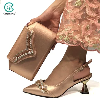 

2020 New Green Color Italian design Shoes with Matching Bags Women Italian African Party Pumps Shoes and Bag Set in Peach Color