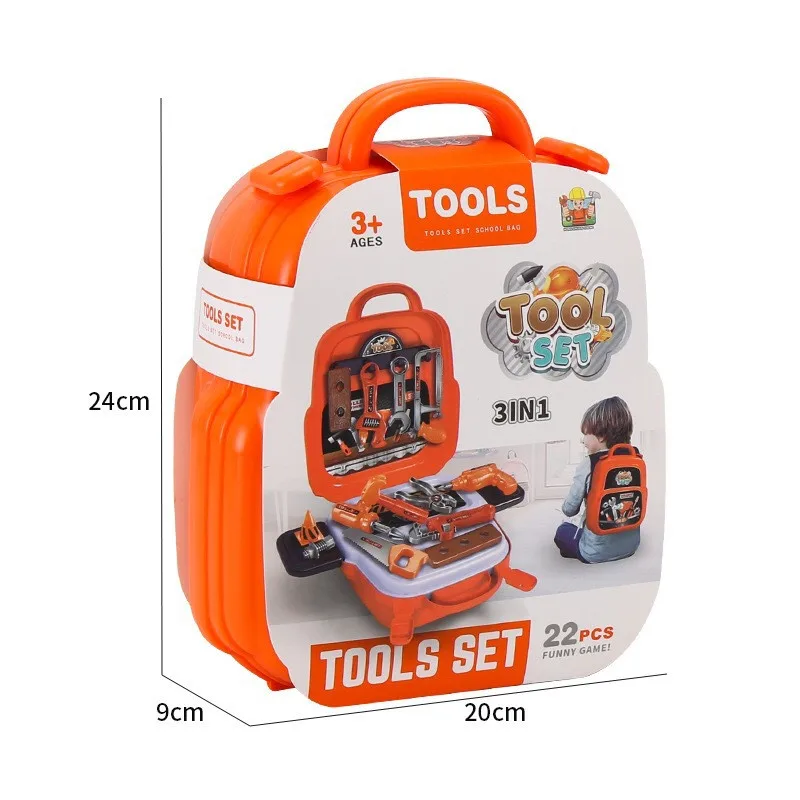 22Pcs/set Plastic Toolbox Engineer Simulation Repair Drill Tools Bags Toys Pretend Play Early Educational Play House Kit for Boy